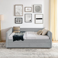 Daybed With Trundle Upholstered Tufted Sofa Bed, With Two Drawers, Queen Size, Boucle Fabric by One Allium Way