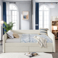 Daybed With Trundle Upholstered Tufted Sofa Bed, With Two Drawers, Queen Size, Boucle Fabric by One Allium Way