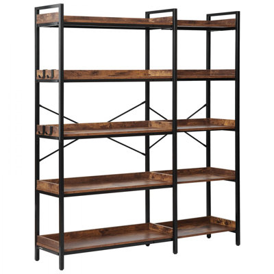 5 Tier Corner Bookshelf Tall Corner Bookcase with 4 Hooks L-Shaped Storage by 17 Stories