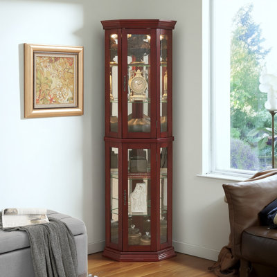 Corner Curio Cabinet with Lights, Adjustable Tempered Glass Shelves, Mirrored Back, Display Cabinet(E26 light bulb not included) by Alcott Hill