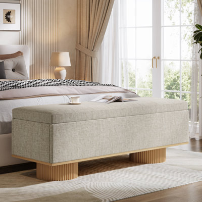 50.39" Upholstered Storage Bench With Padded Seat And Safety Hinge, Load Up To 330 Lb, Beige by Ebern Designs