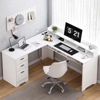 60" L Shaped Office Corner Computer Desk,with Moveable Hutch and Power Outlet by Latitude Run