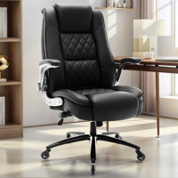 Modern Leather Executive Office Chair With Flip-Up Armrests And Adjustable Lumbar Support