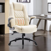Modern Leather Executive Office Chair With Flip-Up Armrests And Adjustable Lumbar Support