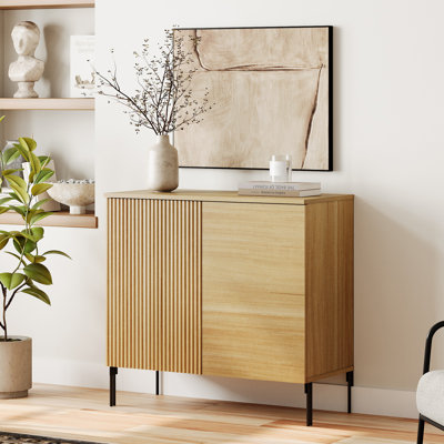 Union Rustic 31.5" Reeded Accent Cabinet With Adjustable Shelves, Modern Credenza Storage Cabinet With Doors For Living Room, Kitchen, Dining Room, Ha by WAMPAT