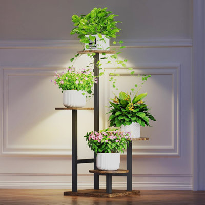 4 Tier Indoor Metal Plant Stand with Adjustable Grow Light, for Living Room, Garden, Patio by 17 Stories