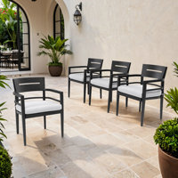 Outdoor Aluminum Dining Chair With  Cushion, Ergonomic Backrest, Tapered Legs, Patio Garden Chair, Weather-Resistant by Hokku Designs