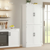 71" Farmhouse Pantry Cabinet, Tall Storage Cabinet With 4 Doors And Adjustable Shelves, Freestanding Pantry For Dining Room, Kitchen, And Living Room, by Ebern Designs