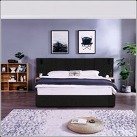 King Size Storage Velvet Upholstered Hydraulic Platform Bed with 2 Shelves, 2 Reading Lamps and USB Port, Beige by Mercer41