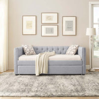 Daybed with Trundle Upholstered Tufted Sofa Bed, with Button and Copper Nail on Square Arms by Everly Quinn