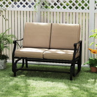 Outdoor 2-Person Glider Rocking Chair Loveseat w/Thick Cushions & Metal Frame by Winston Porter