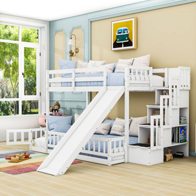Twin Over Full Bunk Bed With Slide And Storage Staircase, Shelves by Harriet Bee