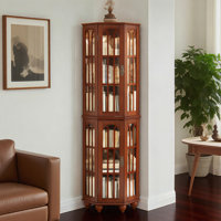 Corner Display Cabinet with Light System, 4 Adjustable Tempered Glass Shelves, Mirrored Back and Legs for Living Room, Dining Room, Hallway by Winston Porter