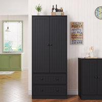 65" H Storage Cabinet With 2 Drawers, Farmhouse Kitchen Pantry Cabinet With 2 Doors & Adjustable Shelf, Handbag Storage Organizer For Living Room, Bat by Ophelia & Co.