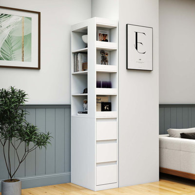 70.87" H  Modern Tall Display Storage  Cabinet with 4-Tier Shelf, 3 Side Drawers & 4 Small Display Shelves for Living Room, Home Office by Latitude Run