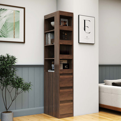70.87" H  Modern Tall Display Storage  Cabinet with 4-Tier Shelf, 3 Side Drawers & 4 Small Display Shelves for Living Room, Home Office by Latitude Run