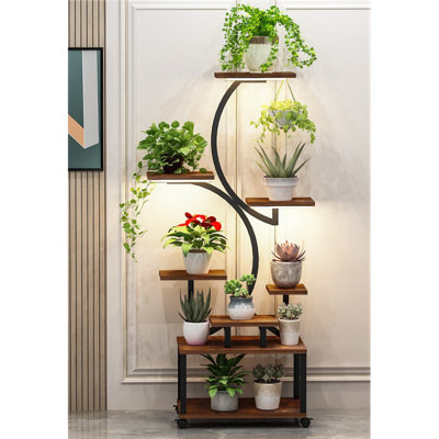Plant Stand With Grow Lights, 8 Tiered Indoor Plant Shelf, 61" Tall Plant Stand For Indoor Plants Multiple, Metal Plant Flower Holder Stand, S-Shaped by Latitude Run