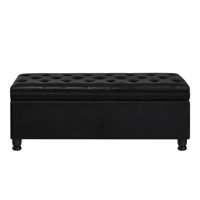Upholstered Tufted Button Storage Bench ,Faux Leather Entry Bench With Spindle Wooden Legs, Bed Bench by Red Barrel Studio