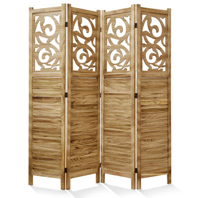 Carved Folding Room Divider, Freestanding Privacy Screen for Home Office, Bedroom, Garden, Terrace