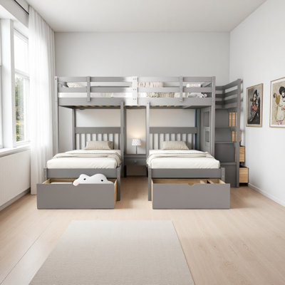 Full Over Twin & Twin Bunk Bed With Drawers And Guardrails by Harriet Bee