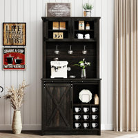 72" Farmhouse Coffee Tall Bar Cabinet with Sliding Barn with Wine Rack by Gracie Oaks