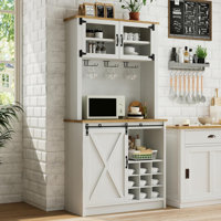 72" Farmhouse Coffee Tall Bar Cabinet with Sliding Barn with Wine Rack by Gracie Oaks