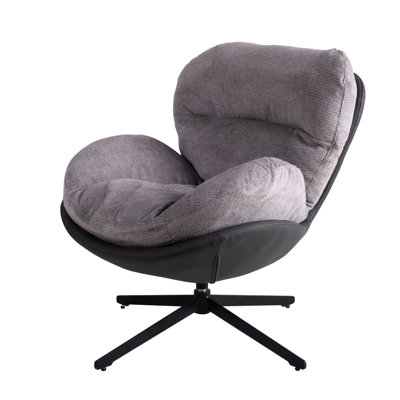 360° Swivel Chair With Dual Material, , Chenille & Faux Leather, Ergonomic For Extended Use Modern Lounge Swivel, Base A Comfortable Workspace by George Oliver