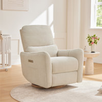 Modern Nursery Glider Recliner With Power Recline, USB & Type-C Charge, Side Pocket, And Solid Wood Swivel Base by Latitude Run