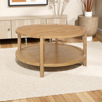 35.5-inch Round Rubberwood Coffee Table with Storage Shelf in Warm Maple Brown by Loon Peak