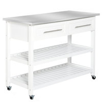 Kitchen Island With Stainless Steel Top, Open Shelves, And Drawers, Gray by Ophelia & Co.
