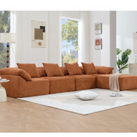 Orange L Shaped , 5 Piece, Chenille Upholstery, Combination Design, Modern Living Room Essential Modular In Orange, Chenille, Supportive For A Relaxin by Brayden Studio