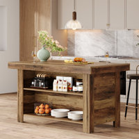 Farmhouse Kitchen Island With Storage Shelves, 55 Inch Island Table With Large Countertop by Ophelia & Co.