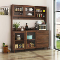 63" Large Kitchen Freestanding Hutch Pantry Cabinet with 4 Doors, 4 Drawers & Microwave Shelf by George Oliver