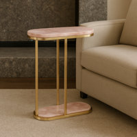 Apolaya Elegant Chic Quartz Top Accent Side Table - Statement Narrow Living Room End Table For Accent Home Decor - 24", Pink by Everly Quinn