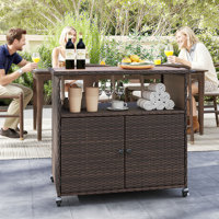 Outdoor Storage Cabinet w/Acacia Wood Top 2 Doors Buffet Cabinet Sideboard