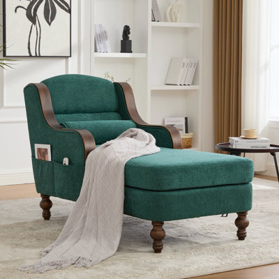 Oversized Chaise Lounge Chair with Wide Seat, Upholstered Sleeper Armchair with Storage Pockets, High Back Reading Sofa for Living Room and Bedroom by Darby Home Co