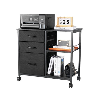 Mobile Metal File Cabinet with 3 Fabric Drawers and 2 Open Shelves by 17 Stories