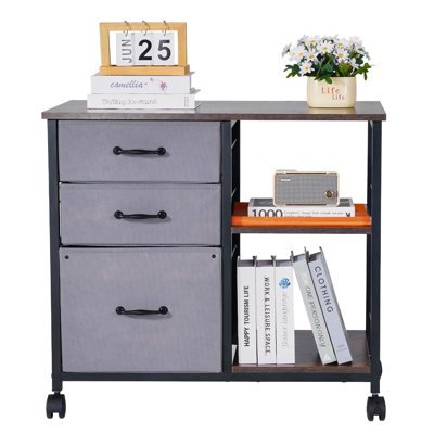 Mobile Metal File Cabinet with 3 Fabric Drawers and 2 Open Shelves by 17 Stories