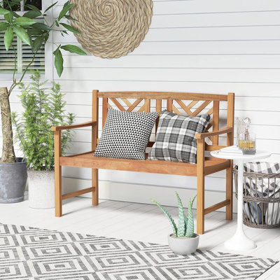Wood Bench, 2-Person Outdoor Loveseat Chair, Cozy Armrest & Backrest, Sturdy Acacia Wood Frame, Outdoor Slatted Seating Bench For Backyard, Garden, 80 by Dovecove