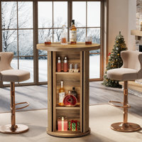 Round Fluted Bar Table, 35.4" H Bistro Cocktail Table With 3 - Tier Storage, High Top Pub Unit With Sliding Tambour Door For Home Bar, Kitchen & Divin
