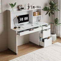 Desk with Hutch, 47 Inch White Desk with 4 Drawers and File Cabinet for Bedroom by Ebern Designs