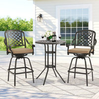 3-piece Cast Aluminum Patio Bar Set, Outdoor Round High Top Table With 2.17” Umbrella Hole & 2 Swivel Bar Chairs With Cushions, All-weather Bistro Tab by Lark Manor