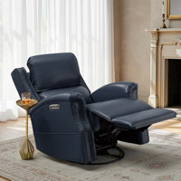 Bouton Traditional Genuine Leather Power Heating Swivel Glider Recliner with Adjustable Headrest