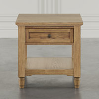 Grishe Modern Transitional 24" Square End Table with Drawer and Storage Shelf - Light Brown by Alcott Hill