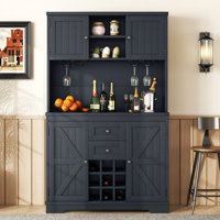 Coffee Bar Cabinet Kitchen Cabinet With Storage, Farmhouse Wine Cabinet With Drawers Shelves And Cabinets, Buffet Cabinet Wine & Glass Racks For Dinin by August Grove