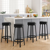 30" Swivel Bar Stools Set of 2/4 with Upholstered PU Leather Cushion, Backless Round by George Oliver