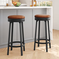 30" Swivel Bar Stools Set of 2/4 with Upholstered PU Leather Cushion, Backless Round by George Oliver