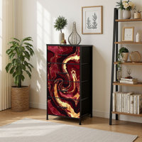 4 Drawer Vertical Storage Dresser Marble Texture with Wood Top Fabric Pull Drawers by Ebern Designs