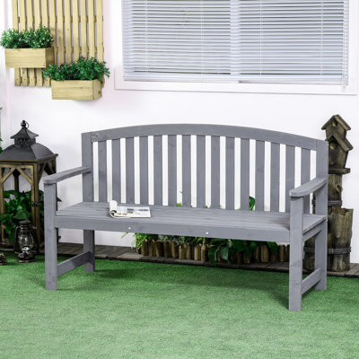 2 Outdoor Wood Bench, 56" With & Armrest For Patio, Porch, Poolside, Balcony, Gray Bench And by Ophelia & Co.