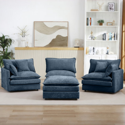 102" Modular Sectional Sofa, L-Shaped Couch Set With Movable Ottoman For DIY Combination, 3 Seater Cloud Chenille Sofa For Living Room by Mercer41